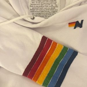 White Aviator Nation Rainbow Striped Cropped Hoodie